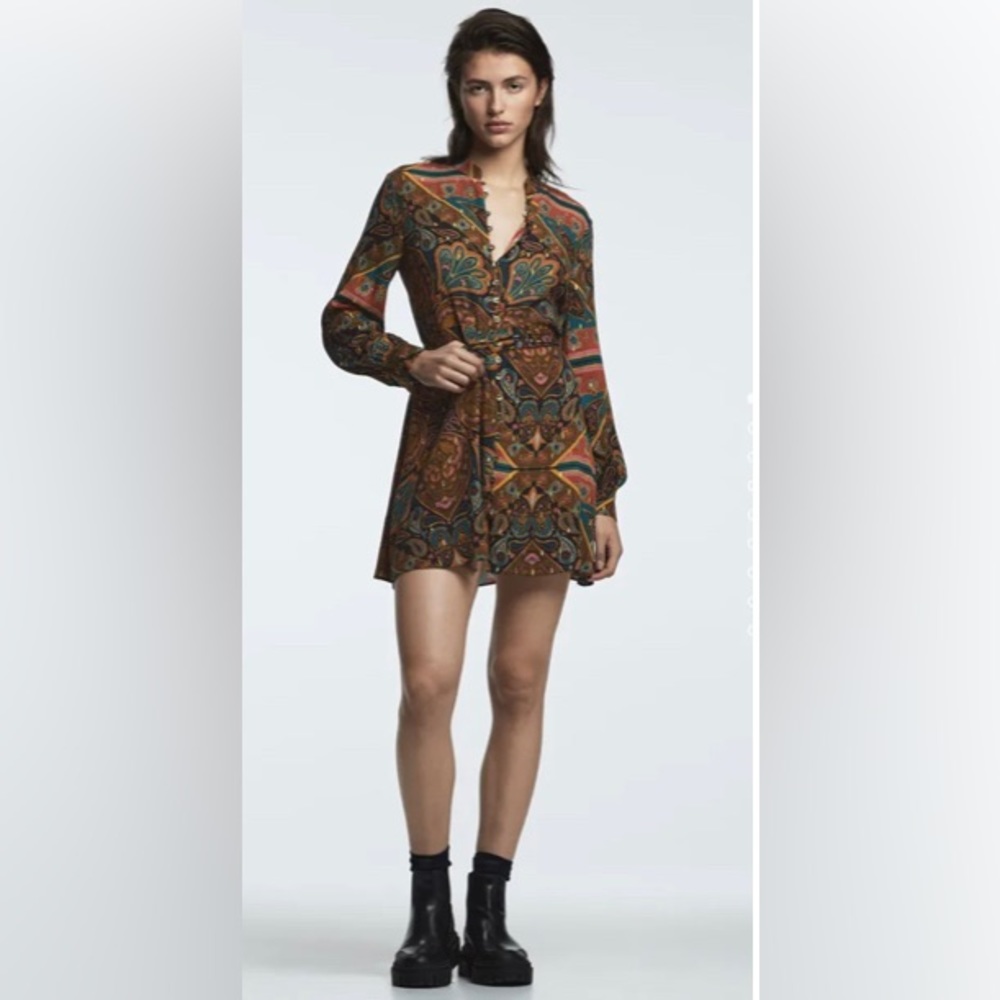 ZARA WOMAN PAISLEY PRINTED SHIRT DRESS Multicolored